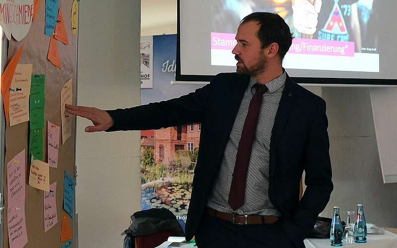 



    
        
                ILB-Berater Tilo Hönisch beim Stammtisch zu Förder- und Finanzierungsmöglichkeiten,
            
        
                Foto: Kreativnetzwerk FlämingSchmiede/Kein Urheber bekannt
            
    
